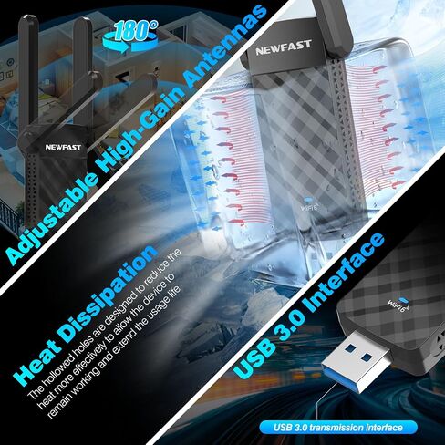 NEWFAST USB WiFi 6 Adapter U352, AX1800 Wireless Network Adapter for Desktop PC Laptop, USB 3.0 WiFi with Dual Band High Gain Antennas, MU-MIMO, WPA3, WiFi Dongle for Windows 11/10 in Saudi Arabia