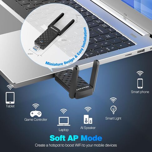 NEWFAST USB WiFi 6 Adapter U352, AX1800 Wireless Network Adapter for Desktop PC Laptop, USB 3.0 WiFi with Dual Band High Gain Antennas, MU-MIMO, WPA3, WiFi Dongle for Windows 11/10 in Saudi Arabia