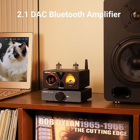 AIYIMA T9PRO 200W 2.1 Channel TPA3250 Tube Bluetooth DAC Stereo Amplifier | HiFi Class D Amp with ES9018K2M,QCC3040 aptX,VU Meter&Digital Display,Remote Control,Treble/Bass,AUX Output,for Home Speakers in Saudi Arabia