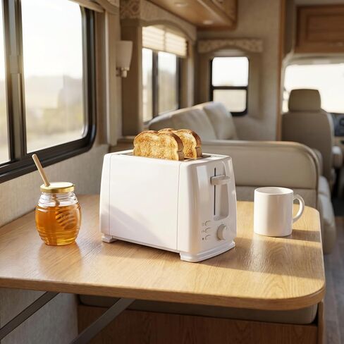 RV Toaster, Compact 2-Slice for Camper Motorhome Travel Trailer, Low Wattage Electric with 6 Browning Settings, Small Breakfast Maker Perfect for RV Kitchen Countertop Space in Saudi Arabia