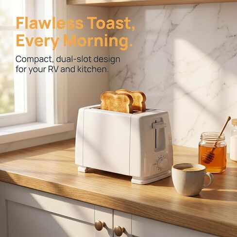 RV Toaster, Compact 2-Slice for Camper Motorhome Travel Trailer, Low Wattage Electric with 6 Browning Settings, Small Breakfast Maker Perfect for RV Kitchen Countertop Space in Saudi Arabia