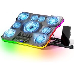 Laptop Cooling Pad,MOOJAY Laptop Cooler with 9 Quiet Fans,Gaming Laptop Fan | for 14-19 Inch Notebook Computer, Cooling Stand with 6 Adjustable Speeds and 10 RGB Light Modes, 2 USB Ports & Phone Holder in Saudi Arabia