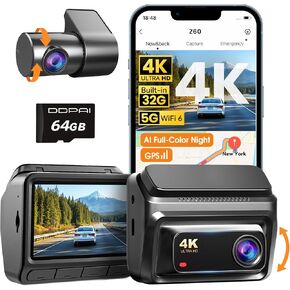DDPAI Z60 4K+1080P Dual Dash Cam, G-Sensor, 32GB eMMC+64GB Card | 512G Max, AI ISP Night Vision 2.0, 5GHz WiFi, GPS, 7-Day AOV Parking, 3" IPS, ADAS in Saudi Arabia