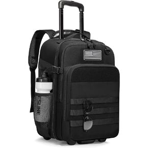 17 Inch Rolling Tactical Laptop Backpack with Wheels for Men, Black | Wheeled Carry-On Luggage, 17" Laptop Sleeve, Accordion File Organizer, Molle Loop Panel, 3 Carrying Options in Saudi Arabia