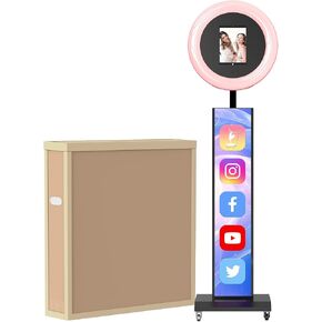 MWE Portable Photo Booth Machine Stand Compatible with Any Ipad with Software APP and Remote Control, RGB Ring Lights Music Sync, Free Custom Logo,ChackTok VIP (Black, Light Box-Honeycomb Case) in Kuwait