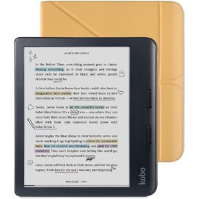 Kobo Libra Colour Black eReader & Butter Yellow SleepCover Bundle | 7" Glare-Free Colour E Ink Kaleido 3 Display | Dark Mode Option | Waterproof | Built-in-2-Way Stand Cover in Saudi Arabia