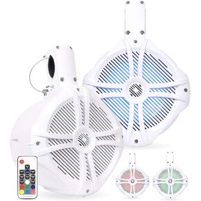 BELVA BWT8LED 600W Peak (300W RMS) 8 بوصات مكبرات صوت برج بحري أبيض | مع إضاءة LED متعددة الألوان وجهاز تحكم عن بعد للقوارب/ATV/UTV/الدراجات النارية/SxS/عربة الجولف in Kuwait
