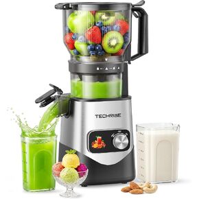 TechRise 3-in-1 Cold Press Juicer, 6" Wide Feed Chute Juicer Machines | Slow Masticating, Whole fruits & Veggies, Makes Sorbet & Nut Milk, BPA-free, Easy to Clean for Busy Mornings, Space Silver in Saudi Arabia