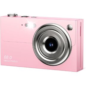 Digital Camera for Kids & Beginners 64GB SD Point and Shoot Digital Cameras | Compact pink digital camera & vlogging camera for kids. Durable drop-resistant design with tripod & 16X zoom for travel. in Saudi Arabia