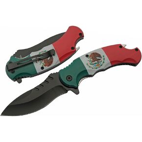 SZCO 4.75" Mexican Flag Folding Pocket Knife – Compact Everyday Carry Folding Knife with Mexican Flag Handle, 3.75" Stainless Steel Blade, Bottle Opener & Belt Clip in Kuwait