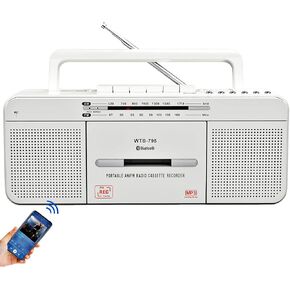 Cassette Player Boombox, Portable AM/FM Radio Stereo with Bluetooth, USB, Dual Big Speaker, Earphone Jack, Record to Cassettes/USB via Mic,Cassette to MP3 Converter,AC/DC Powered in Saudi Arabia