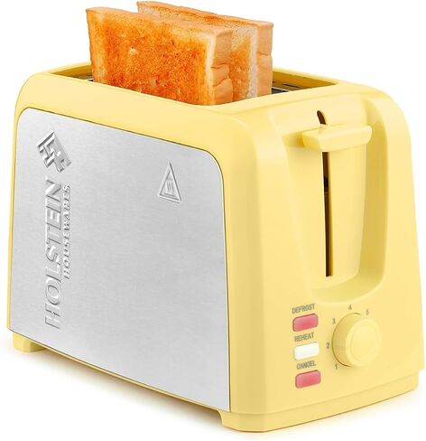 Holstein Housewares 2-Slice Toaster with 7 Browning Settings, Extra-Wide Slots, Reheat, Defrost, Cancel, High-Lift Release, Removable Crumb Tray – Compact Stainless Steel, Yellow in Saudi Arabia