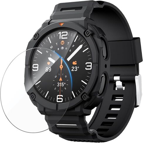 Band Case for Samsung Galaxy Watch 9 (2026) Watch 8 40mm Strap Black | Soft TPE Rugged Protective Replacement with HD Anti-Fog Tempered Glass Scratch-resistant Shockproof in Saudi Arabia