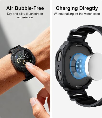 Band Case for Samsung Galaxy Watch 9 (2026) Watch 8 40mm Strap Black | Soft TPE Rugged Protective Replacement with HD Anti-Fog Tempered Glass Scratch-resistant Shockproof in Saudi Arabia