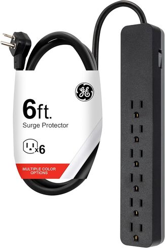 GE Surge Protector Power Strip, 6 Ft Extension Cord, 6 Outlet Extender | 1080 Joules, Flat Plug, Wall Mount, Integrated Circuit Breaker, ETL Safety Listed, Black, 37211 in Saudi Arabia