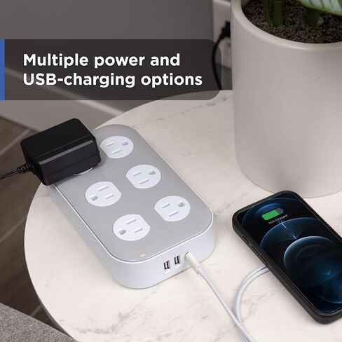 GE Surge Protector Power Strip with USB Ports, 6 Ft Braided Extension Cord | 2100 Joules, 12 Outlet Extender, 2 USB-A, 1 USB-C, Flat Plug, Charging Station, ETL Safety Certified, White, 84214 in Kuwait