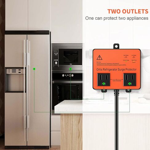 Refrigerator Surge Protector, Ortis Double Outlet Voltage Protector for Home Appliances with Time Delay, 5ft Power Cord, Protects Against Brownout, Spike, Instant Surge All Voltage Abnormalities in Kuwait