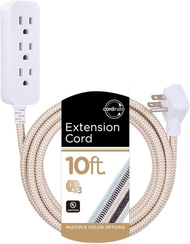 Cordinate 3 Outlet Power Strip Surge Protector Indoor Extension Cord 16 Gauge 245 Joules 10 Ft 3 Prong Braided Extension Cords Flat Extension Cord ETL Listed Brown 37916 in Saudi Arabia