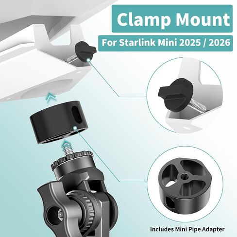Starlink Mini Mount 2025/2026, Adjustable Clamp Mount for RV, Yacht, Camper | Includes Aluminum Alloy Mini Pipe Adapter, Adjustable Angle, 5-Minute Installation, Starlink Mini Accessories for Outdoors in Kuwait