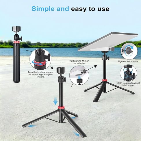 Starlink Mini Tripod Stand Mount with Aluminum Adapter, Portable & 360°Tilt | for All Starlink Mini Models, Starlink Mini Ground Tripod Stand for RV, Backpac Travel, Camping and Outdoor Satellite Setup in Kuwait