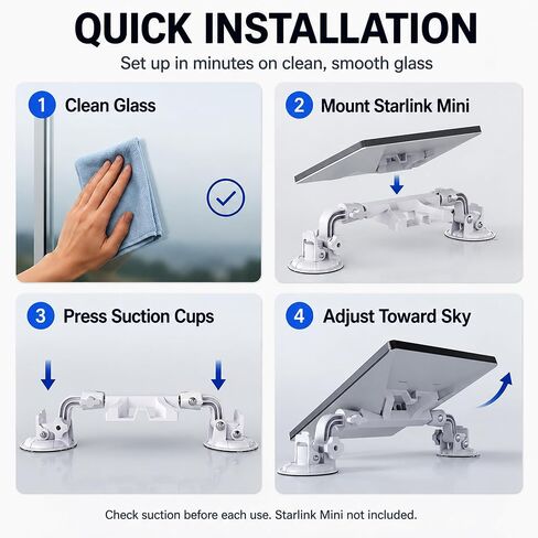 for Starlink Mini: Suction Cup Window Mount, Dual 3.5-Inch Cups | Dedicated lock; multi-joint arm holds position, folds flat for travel. in Saudi Arabia