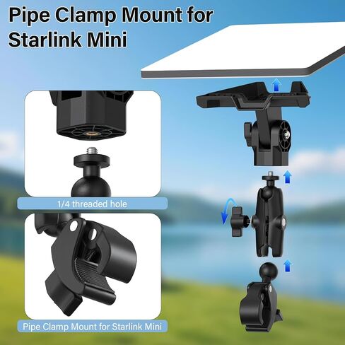 Starlink Mini Mount-360° Adjustable Pipe Clamp Mount for Starlink Mini Dish,Pole Mount Adapter for Round Tubes 0.6-1.4in Diameter,Rust-Proof Starlink Mini Accessories for RV, Boat, Camper,Balcony in Saudi Arabia