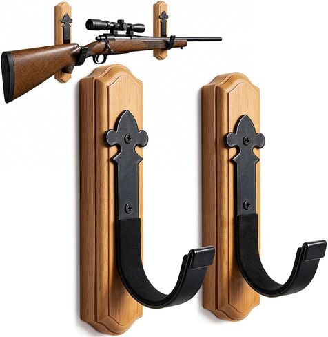 oaskys Rustic Pine Gun Rack for Wall, Vintage Iron Gun Hooks & Gun Wall Mount, Horizontal Rifle Rack & Shotgun Wall Mount, Heavy Duty Gun Display Rifle Holder for Man Cave, Hunting Lodge Decor in Saudi Arabia