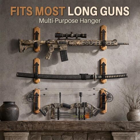 oaskys Rustic Pine Gun Rack for Wall, Vintage Iron Gun Hooks & Gun Wall Mount, Horizontal Rifle Rack & Shotgun Wall Mount, Heavy Duty Gun Display Rifle Holder for Man Cave, Hunting Lodge Decor in Saudi Arabia