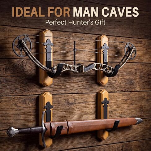 oaskys Rustic Pine Gun Rack for Wall, Vintage Iron Gun Hooks & Gun Wall Mount, Horizontal Rifle Rack & Shotgun Wall Mount, Heavy Duty Gun Display Rifle Holder for Man Cave, Hunting Lodge Decor in Saudi Arabia