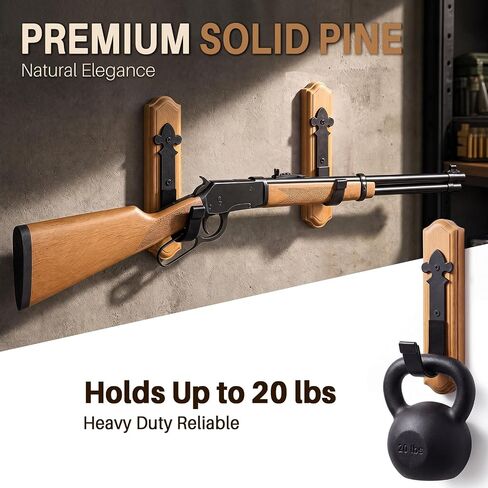 oaskys Rustic Pine Gun Rack for Wall, Vintage Iron Gun Hooks & Gun Wall Mount, Horizontal Rifle Rack & Shotgun Wall Mount, Heavy Duty Gun Display Rifle Holder for Man Cave, Hunting Lodge Decor in Saudi Arabia