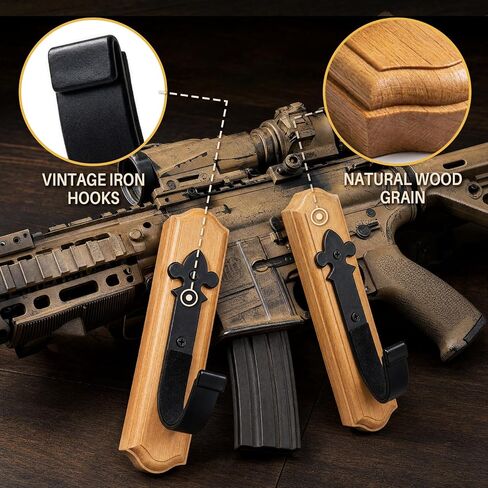 oaskys Rustic Pine Gun Rack for Wall, Vintage Iron Gun Hooks & Gun Wall Mount, Horizontal Rifle Rack & Shotgun Wall Mount, Heavy Duty Gun Display Rifle Holder for Man Cave, Hunting Lodge Decor in Saudi Arabia