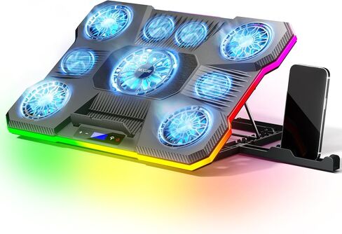 Laptop Cooling Pad,MOOJAY Laptop Cooler with 9 Quiet Fans,Gaming Laptop Fan | for 14-19 Inch Notebook Computer, Cooling Stand with 6 Adjustable Speeds and 10 RGB Light Modes, 2 USB Ports & Phone Holder in Saudi Arabia