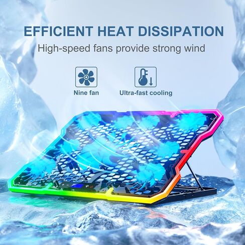 Laptop Cooling Pad,MOOJAY Laptop Cooler with 9 Quiet Fans,Gaming Laptop Fan | for 14-19 Inch Notebook Computer, Cooling Stand with 6 Adjustable Speeds and 10 RGB Light Modes, 2 USB Ports & Phone Holder in Saudi Arabia
