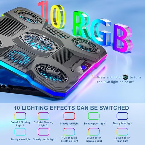 Laptop Cooling Pad,MOOJAY Laptop Cooler with 9 Quiet Fans,Gaming Laptop Fan | for 14-19 Inch Notebook Computer, Cooling Stand with 6 Adjustable Speeds and 10 RGB Light Modes, 2 USB Ports & Phone Holder in Saudi Arabia