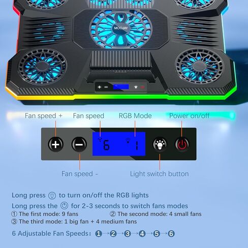 Laptop Cooling Pad,MOOJAY Laptop Cooler with 9 Quiet Fans,Gaming Laptop Fan | for 14-19 Inch Notebook Computer, Cooling Stand with 6 Adjustable Speeds and 10 RGB Light Modes, 2 USB Ports & Phone Holder in Saudi Arabia