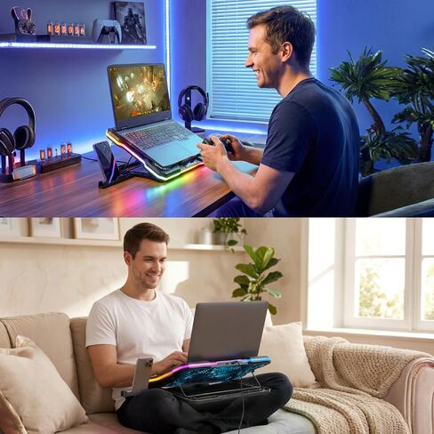 Laptop Cooling Pad,MOOJAY Laptop Cooler with 9 Quiet Fans,Gaming Laptop Fan | for 14-19 Inch Notebook Computer, Cooling Stand with 6 Adjustable Speeds and 10 RGB Light Modes, 2 USB Ports & Phone Holder in Saudi Arabia
