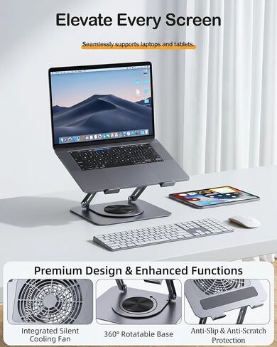 360° Rotating Laptop Cooling Pad with Detachable Magnetic Fan & 4 USB 3.0 Hub, Foldable Ergonomic Computer Riser, Compatible with MacBook Pro, Compatible with Dell, Fits 10-17" Laptops in Saudi Arabia