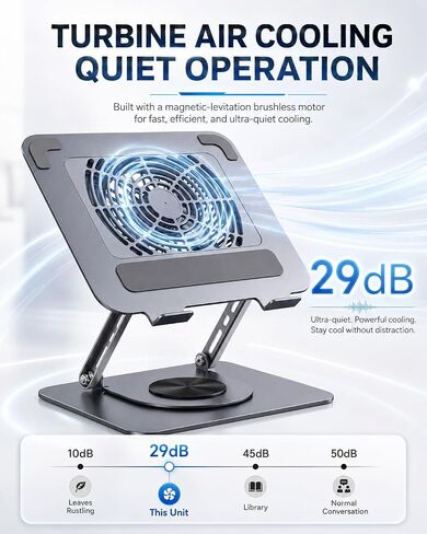 360° Rotating Laptop Cooling Pad with Detachable Magnetic Fan & 4 USB 3.0 Hub, Foldable Ergonomic Computer Riser, Compatible with MacBook Pro, Compatible with Dell, Fits 10-17" Laptops in Saudi Arabia