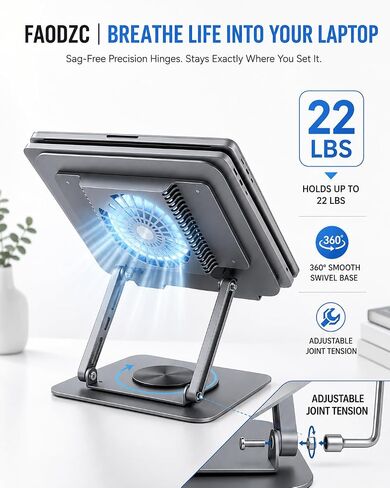 360° Rotating Laptop Cooling Pad with Detachable Magnetic Fan & 4 USB 3.0 Hub, Foldable Ergonomic Computer Riser, Compatible with MacBook Pro, Compatible with Dell, Fits 10-17" Laptops in Saudi Arabia