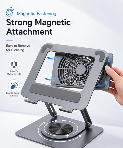 360° Rotating Laptop Cooling Pad with Detachable Magnetic Fan & 4 USB 3.0 Hub, Foldable Ergonomic Computer Riser, Compatible with MacBook Pro, Compatible with Dell, Fits 10-17" Laptops in Saudi Arabia