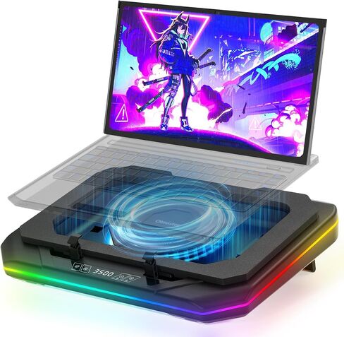 OImaster Gaming Laptop Cooling Pad with Powerful Turbofan (3500 RPM) RGB 12"-19" Laptop Cooler Stand 3 USB HUB Ergonomics Adjustable 2 Height for Office Notebook Laptop (Black-6558) in Saudi Arabia
