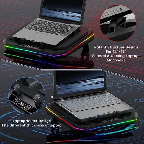 OImaster Gaming Laptop Cooling Pad with Powerful Turbofan (3500 RPM) RGB 12"-19" Laptop Cooler Stand 3 USB HUB Ergonomics Adjustable 2 Height for Office Notebook Laptop (Black-6558) in Saudi Arabia