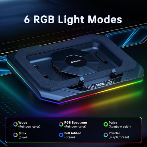 OImaster Gaming Laptop Cooling Pad with Powerful Turbofan (3500 RPM) RGB 12"-19" Laptop Cooler Stand 3 USB HUB Ergonomics Adjustable 2 Height for Office Notebook Laptop (Black-6558) in Saudi Arabia