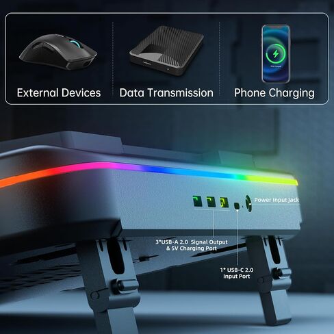 OImaster Gaming Laptop Cooling Pad with Powerful Turbofan (3500 RPM) RGB 12"-19" Laptop Cooler Stand 3 USB HUB Ergonomics Adjustable 2 Height for Office Notebook Laptop (Black-6558) in Saudi Arabia
