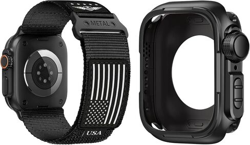 BXUXOHS Rugged Case & Woven Stars-Stripes Flag Nylon Strap for Apple Watch 10/11 Band 46mm in Saudi Arabia