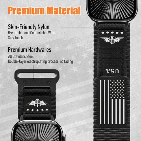 BXUXOHS Rugged Case & Woven Stars-Stripes Flag Nylon Strap for Apple Watch 10/11 Band 46mm in Saudi Arabia