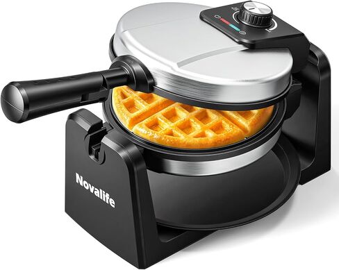 Waffle Maker, Rotating Belgian Waffle Maker, 180° Flip Waffle Iron, Non-Stick Plate, Adjustable Browning Control, Foldable Cool Touch Handle, Removable Drip Tray, Space Saving Storage, Stainless Steel in Saudi Arabia