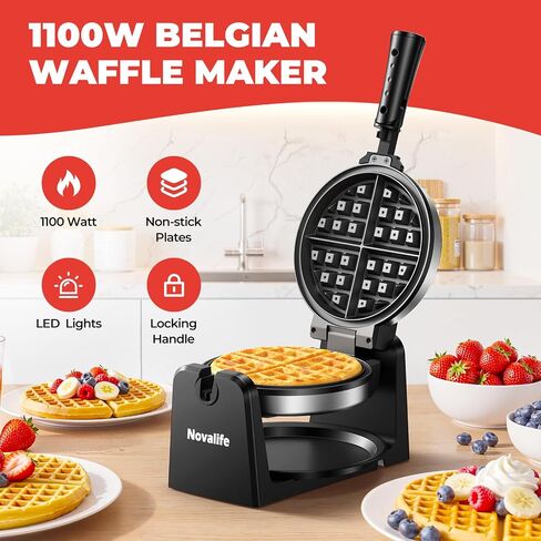 Waffle Maker, Rotating Belgian Waffle Maker, 180° Flip Waffle Iron, Non-Stick Plate, Adjustable Browning Control, Foldable Cool Touch Handle, Removable Drip Tray, Space Saving Storage, Stainless Steel in Saudi Arabia