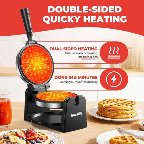 Waffle Maker, Rotating Belgian Waffle Maker, 180° Flip Waffle Iron, Non-Stick Plate, Adjustable Browning Control, Foldable Cool Touch Handle, Removable Drip Tray, Space Saving Storage, Stainless Steel in Saudi Arabia