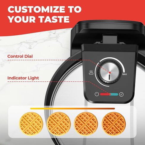 Waffle Maker, Rotating Belgian Waffle Maker, 180° Flip Waffle Iron, Non-Stick Plate, Adjustable Browning Control, Foldable Cool Touch Handle, Removable Drip Tray, Space Saving Storage, Stainless Steel in Saudi Arabia
